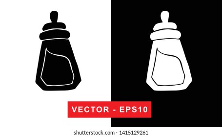 Black and White Vector Illustration of Hand Drawn Sketch of Baby Milk Bottle Icon on Isolated Background