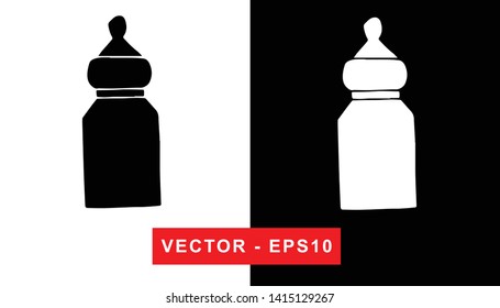Black and White Vector Illustration of Hand Drawn Sketch of Baby Milk Bottle Icon on Isolated Background