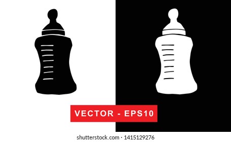Black and White Vector Illustration of Hand Drawn Sketch of Baby Milk Bottle Icon on Isolated Background