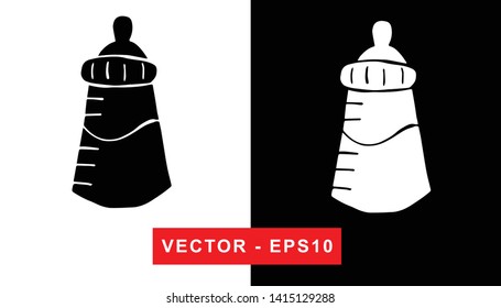Black and White Vector Illustration of Hand Drawn Sketch of Baby Milk Bottle Icon on Isolated Background