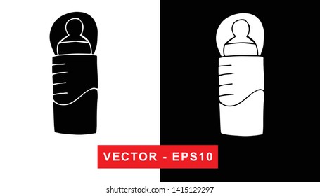 Black and White Vector Illustration of Hand Drawn Sketch of Baby Milk Bottle Icon on Isolated Background