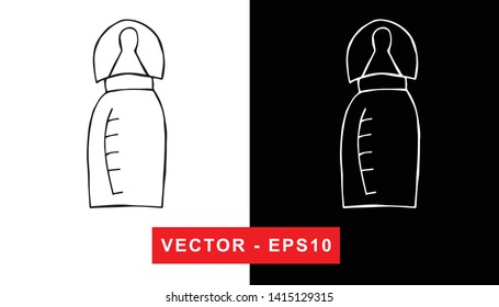 Black and White Vector Illustration of Hand Drawn Sketch of Baby Milk Bottle Icon on Isolated Background