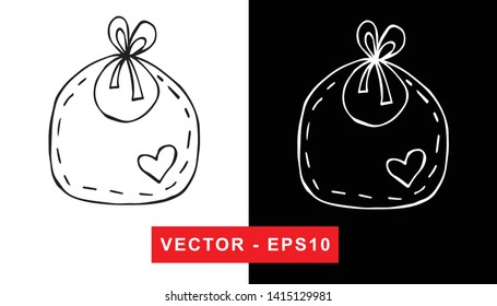 Black and White Vector Illustration of Hand Drawn Sketch of Baby Bibs Icon on Isolated Background