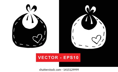 Black and White Vector Illustration of Hand Drawn Sketch of Baby Bibs Icon on Isolated Background