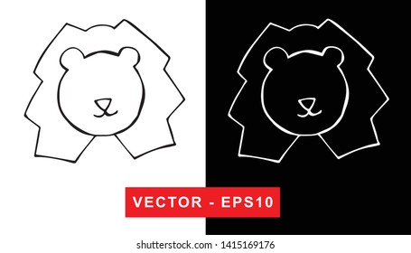 Black and White Vector Illustration of Hand Drawn Sketch of Lion Animal Icon on Isolated Background