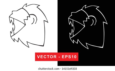 Black and White Vector Illustration of Hand Drawn Sketch of Lion Animal Icon on Isolated Background