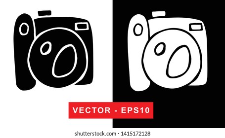 Black and White Vector Illustration of Hand Drawn Sketch of Camera Photography Icon on Isolated Background