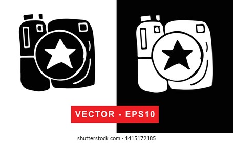 Black and White Vector Illustration of Hand Drawn Sketch of Camera Photography Icon on Isolated Background
