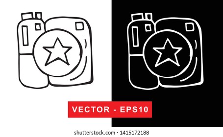Black and White Vector Illustration of Hand Drawn Sketch of Camera Photography Icon on Isolated Background