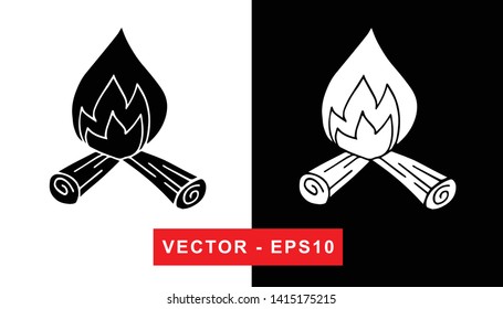 Black and White Vector Illustration of Hand Drawn Sketch of Bonfire Camping and Picnic Icon on Isolated Background