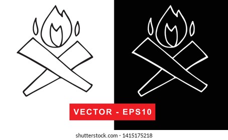 Black and White Vector Illustration of Hand Drawn Sketch of Bonfire Camping and Picnic Icon on Isolated Background