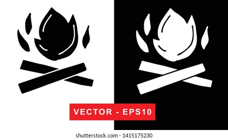 Black and White Vector Illustration of Hand Drawn Sketch of Bonfire Camping and Picnic Icon on Isolated Background