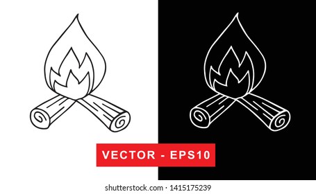 Black and White Vector Illustration of Hand Drawn Sketch of Bonfire Camping and Picnic Icon on Isolated Background