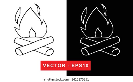 Black and White Vector Illustration of Hand Drawn Sketch of Bonfire Camping and Picnic Icon on Isolated Background