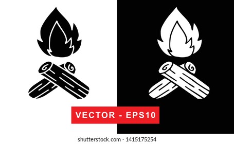 Black and White Vector Illustration of Hand Drawn Sketch of Bonfire Camping and Picnic Icon on Isolated Background