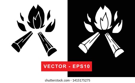 Black and White Vector Illustration of Hand Drawn Sketch of Bonfire Camping and Picnic Icon on Isolated Background