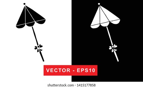 Black and White Vector Illustration of Hand Drawn Sketch of Umbrella for Picnic and Rainy Season Icon on Isolated Background