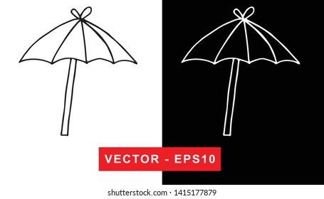 Black and White Vector Illustration of Hand Drawn Sketch of Umbrella for Picnic and Rainy Season Icon on Isolated Background