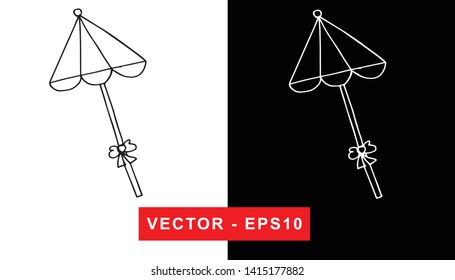 Black and White Vector Illustration of Hand Drawn Sketch of Umbrella for Picnic and Rainy Season Icon on Isolated Background