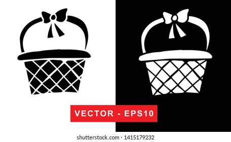 Black and White Vector Illustration of Hand Drawn Sketch of Basket with Foods For Picnic Icon on Isolated Background