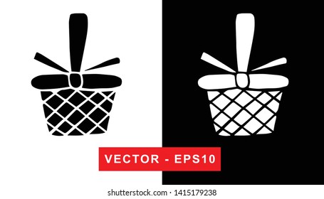 Black and White Vector Illustration of Hand Drawn Sketch of Basket with Foods For Picnic Icon on Isolated Background