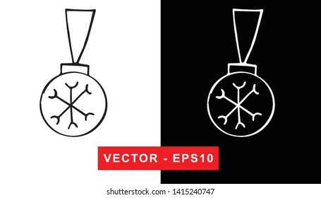 Black and White Vector Illustration of Hand Drawn Sketch of Christmas and Holiday Ball Icon on Isolated Background
