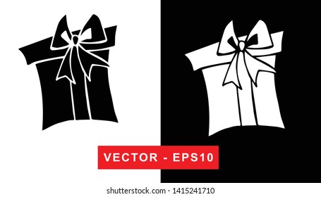 Black and White Vector Illustration of Hand Drawn Sketch of Christmas and Holiday Gifts Icon on Isolated Background