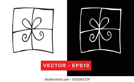 Black and White Vector Illustration of Hand Drawn Sketch of Christmas and Holiday Gifts Icon on Isolated Background