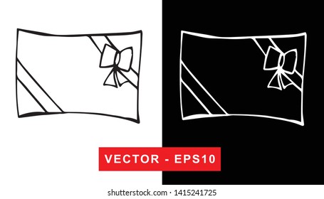 Black and White Vector Illustration of Hand Drawn Sketch of Christmas and Holiday Gifts Icon on Isolated Background