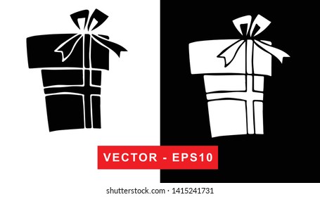 Black and White Vector Illustration of Hand Drawn Sketch of Christmas and Holiday Gifts Icon on Isolated Background