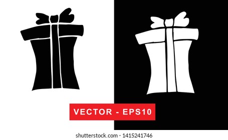 Black and White Vector Illustration of Hand Drawn Sketch of Christmas and Holiday Gifts Icon on Isolated Background