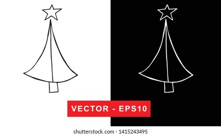 Black and White Vector Illustration of Hand Drawn Sketch of Christmas and Holiday Pine Tree Icon on Isolated Background