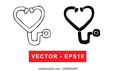 Black and White Vector Illustration of Hand Drawn Sketch of Stethoscope for Medical Health Icon on Isolated Background