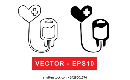 Black and White Vector Illustration of Hand Drawn Sketch of Blood Bag Icon on Isolated Background
