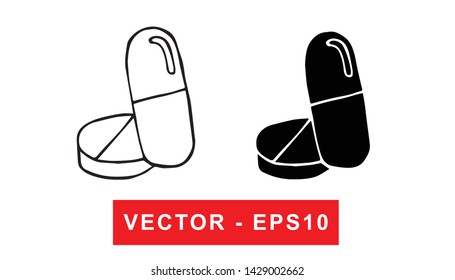 Black and White Vector Illustration of Hand Drawn Sketch of Medicine for Health Icon on Isolated Background