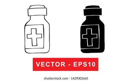 Black and White Vector Illustration of Hand Drawn Sketch of Medicine for Health Icon on Isolated Background