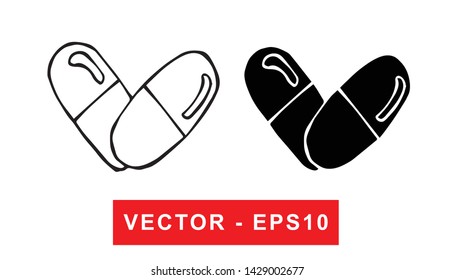Black and White Vector Illustration of Hand Drawn Sketch of Medicine for Health Icon on Isolated Background