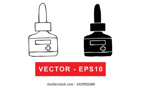 Black and White Vector Illustration of Hand Drawn Sketch of Medicine for Health Icon on Isolated Background