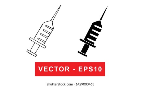 Black and White Vector Illustration of Hand Drawn Sketch of Injection / Syringe for Medical Icon on Isolated Background