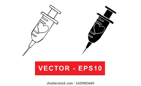 Black and White Vector Illustration of Hand Drawn Sketch of Injection / Syringe for Medical Icon on Isolated Background