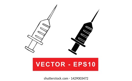 Black and White Vector Illustration of Hand Drawn Sketch of Injection / Syringe for Medical Icon on Isolated Background