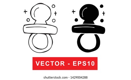 Black and White Vector Illustration of Hand Drawn Sketch of Baby Pacifier Icon on Isolated Background