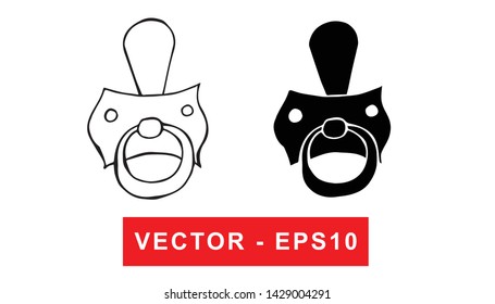 Black and White Vector Illustration of Hand Drawn Sketch of Baby Pacifier Icon on Isolated Background