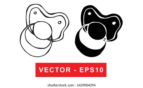 Black and White Vector Illustration of Hand Drawn Sketch of Baby Pacifier Icon on Isolated Background