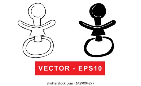 Black and White Vector Illustration of Hand Drawn Sketch of Baby Pacifier Icon on Isolated Background