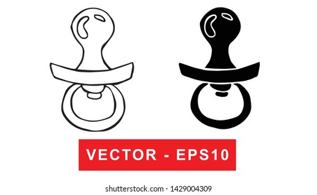 Black and White Vector Illustration of Hand Drawn Sketch of Baby Pacifier Icon on Isolated Background