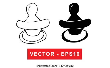 Black and White Vector Illustration of Hand Drawn Sketch of Baby Pacifier Icon on Isolated Background