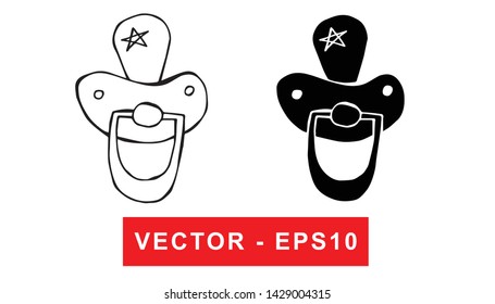 Black and White Vector Illustration of Hand Drawn Sketch of Baby Pacifier Icon on Isolated Background