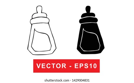 Black and White Vector Illustration of Hand Drawn Sketch of Baby Bottle Drinks Icon on Isolated Background