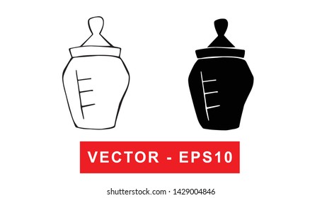 Black and White Vector Illustration of Hand Drawn Sketch of Baby Bottle Drinks Icon on Isolated Background